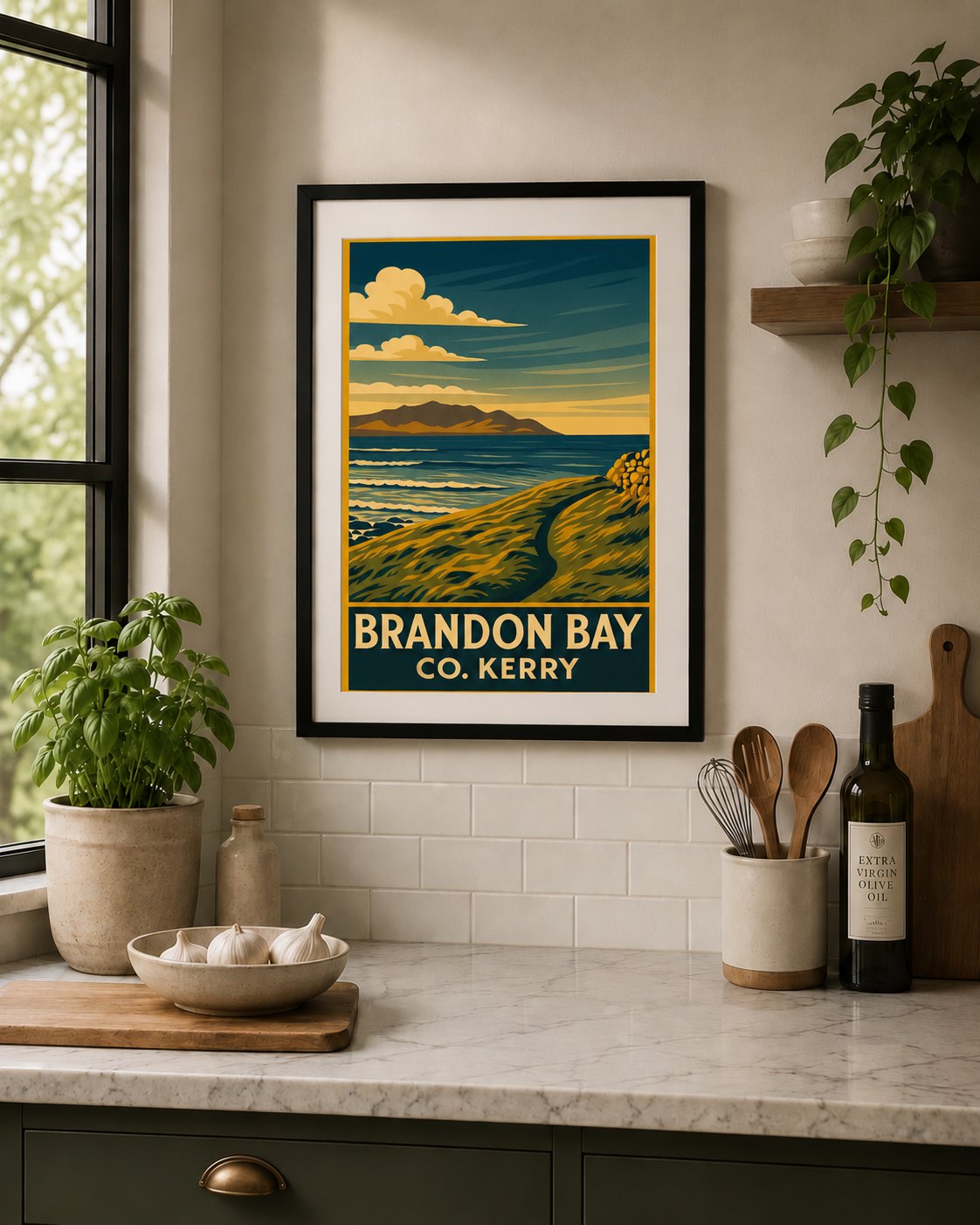 Framed Brandon Bay, Co. Kerry travel print by Ardfert Printing